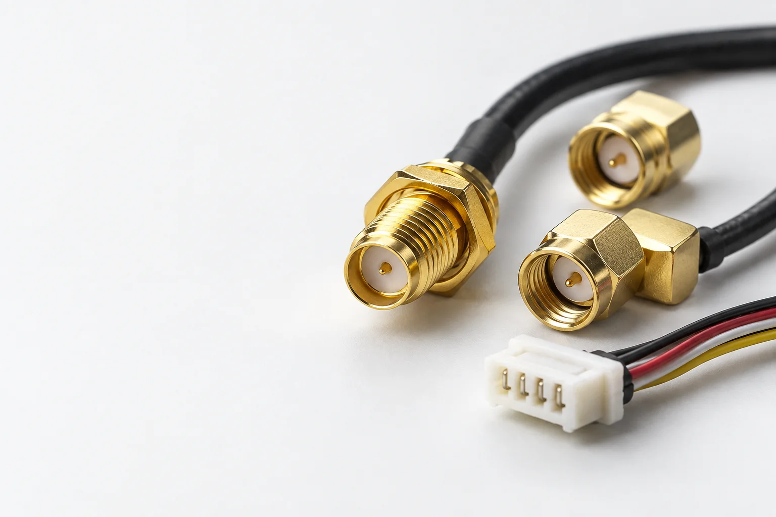 Illustrative coaxial and multipin connectors