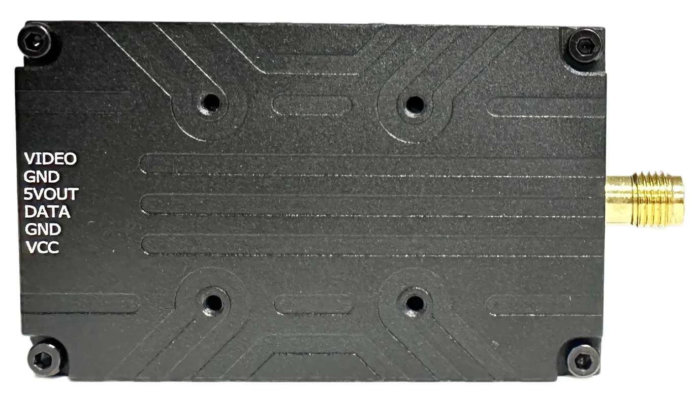 3.3G 10W VTX rear plate showing VIDEO, GND, 5VOUT, DATA, GND and VCC labels